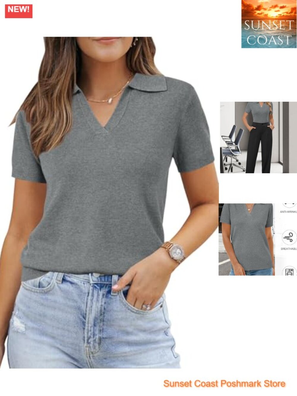 Wool Blend Polo Sweater Business Casual Pullover Teacher Outfit